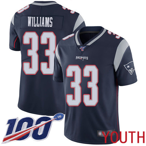 New England Patriots Football #33 100th Limited Navy Blue Youth Joejuan Williams Home NFL Jersey->youth nfl jersey->Youth Jersey
